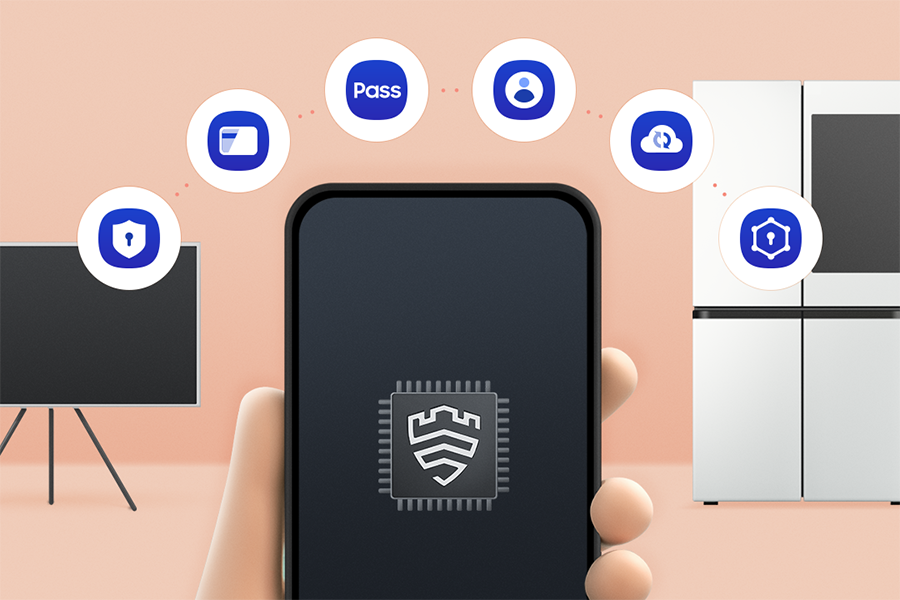 삼성 녹스로 사용자의 데이터가 보호되고 있음을 보여주는 그래픽