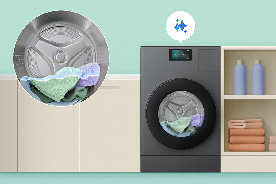 AI 맞춤 코스로 세탁물의 정보를 확인하는 세탁기
