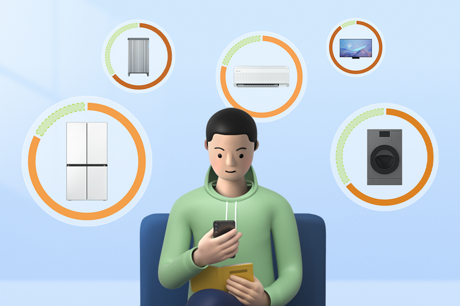 스마트싱스 Energy를 통해 가전 제품의 탄소 배출량을 확인하는 남자