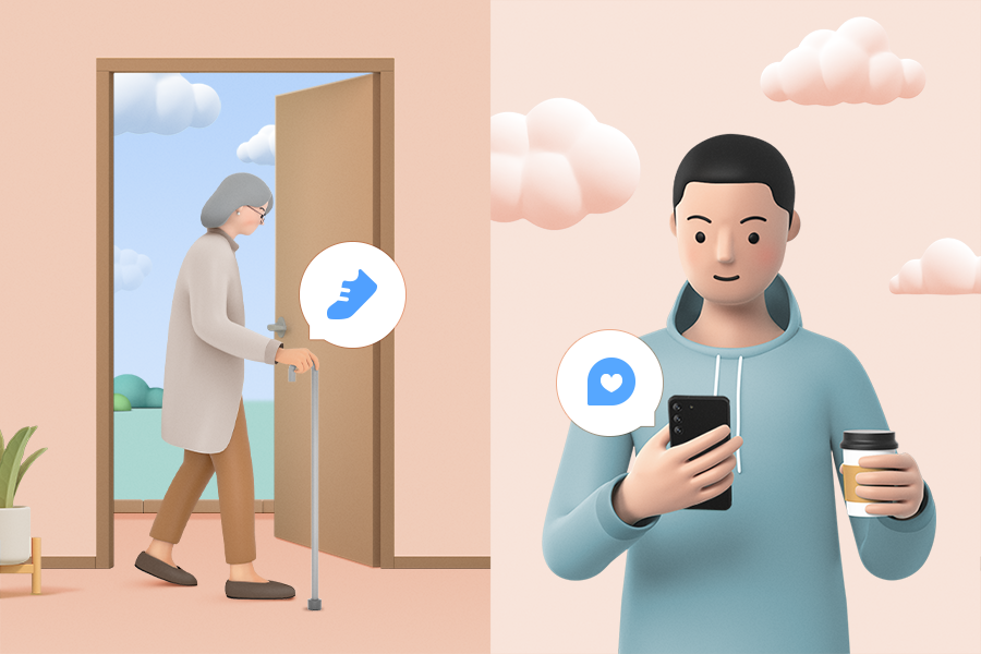 주방에서 요리하다가 넘어진 할머니가 제트봇 AI에게 도움을 요청하는 상황